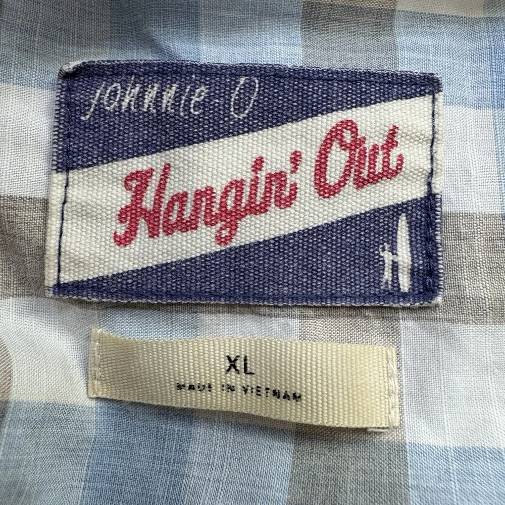 Johnnie-O Hangin' Out Shirt Mens XL Blue Plaid Button Front Long Sleeve‎ Cotton